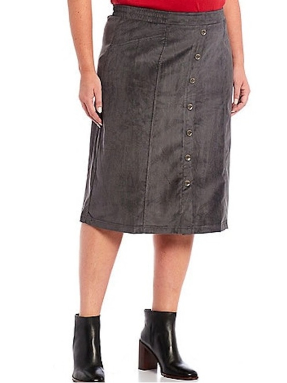 NEW Petite 16P Allison Daley Button Flat Front Gray  Corduroy Skirt $44